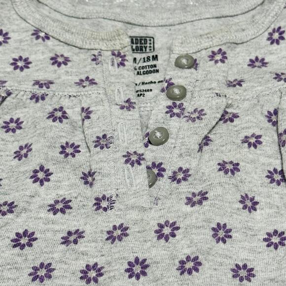 Faded Glory Toddler Girl's Purple Daisy Short Sleeve Floral Top Gray 18M - Picture 3 of 7